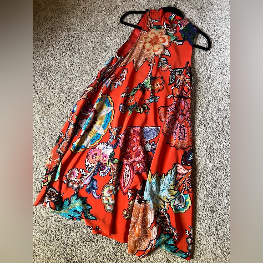Anthropologie Maeve Orange/Floral Sleeveless Swing Dress - Picture 6 of 8